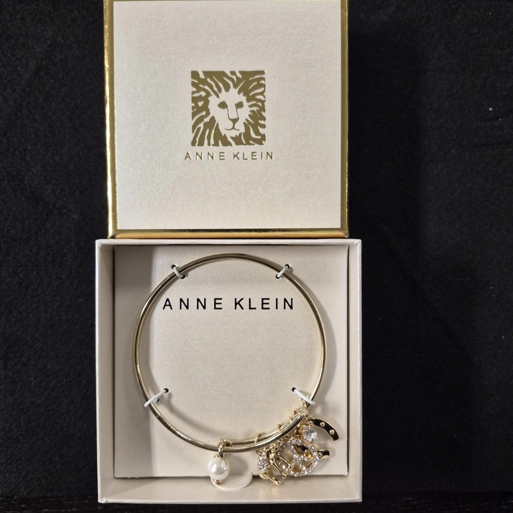 Anne Klein Gold-Tone Crystal Charm Bangle Bracelet - Picture 3 of 3